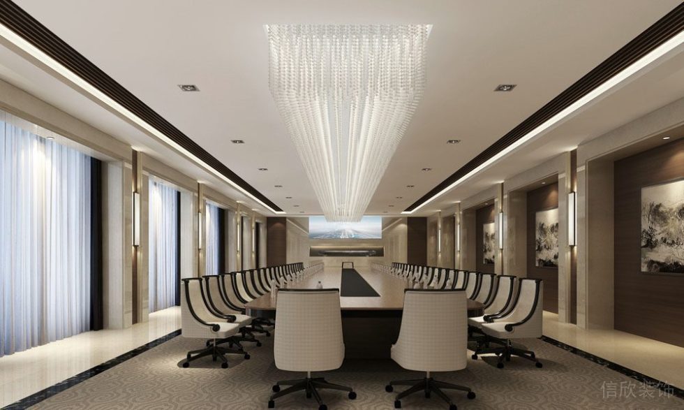 條形水晶吊燈會(huì)議室裝修水墨畫設(shè)計(jì)