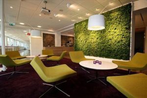 布藝獨立沙發(fā)辦公室洽談室綠色清新裝修效果圖