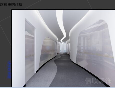 弧形科技感現(xiàn)代簡(jiǎn)約辦公室過(guò)道效果圖