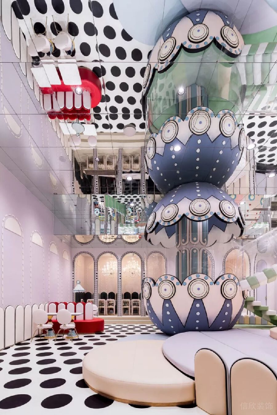 波普藝術(shù)波點鏡面公共休息區(qū)域裝修設計
