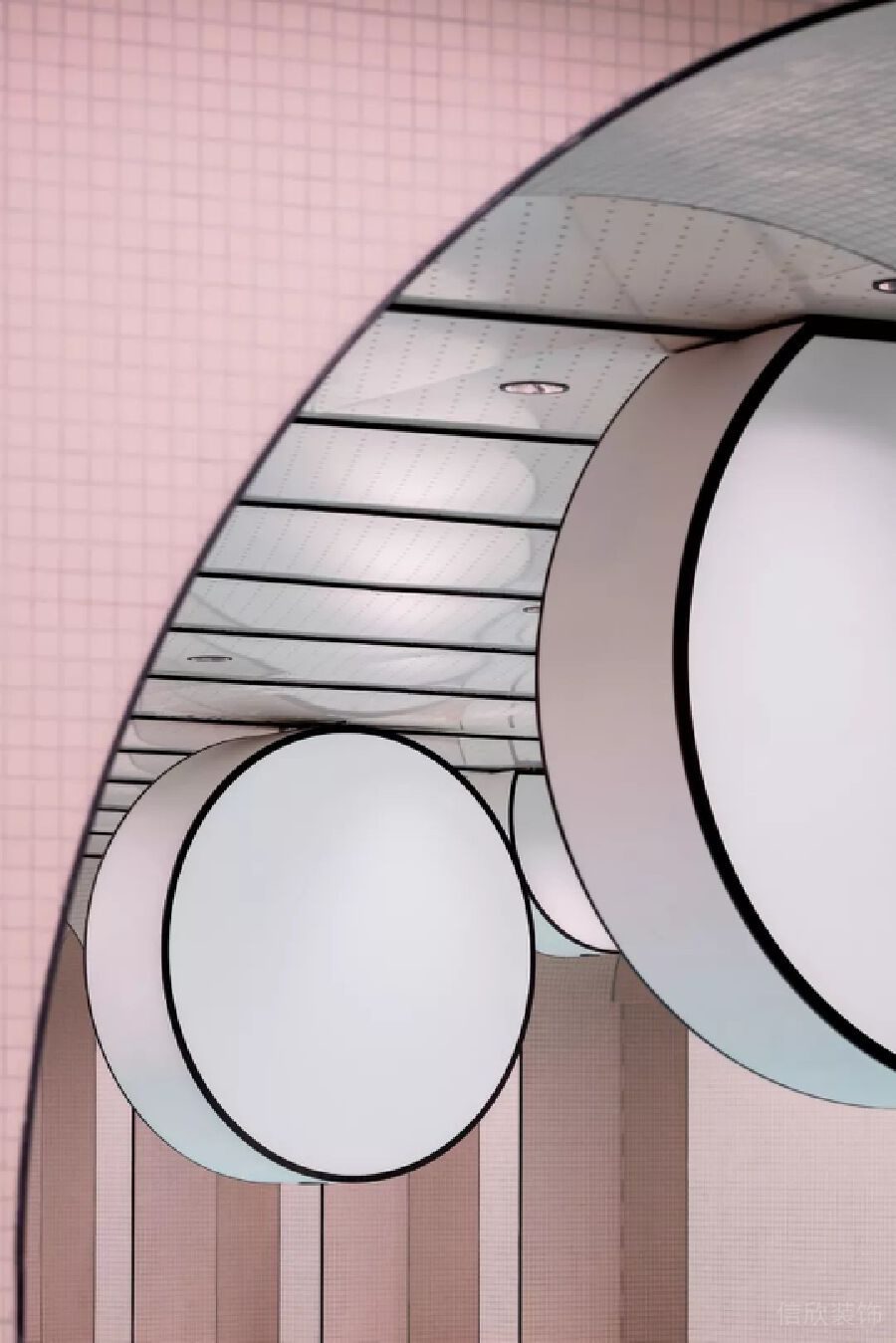 拱形黑邊金屬天花吊頂游泳培訓(xùn)少兒啟蒙藝術(shù)中心機構(gòu)裝修