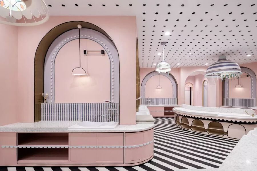 粉色創(chuàng)意洗手池休息區(qū)機構