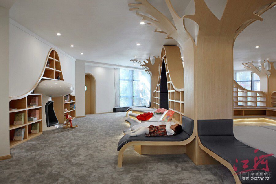 原木風幾何創(chuàng)意長椅休息區(qū)