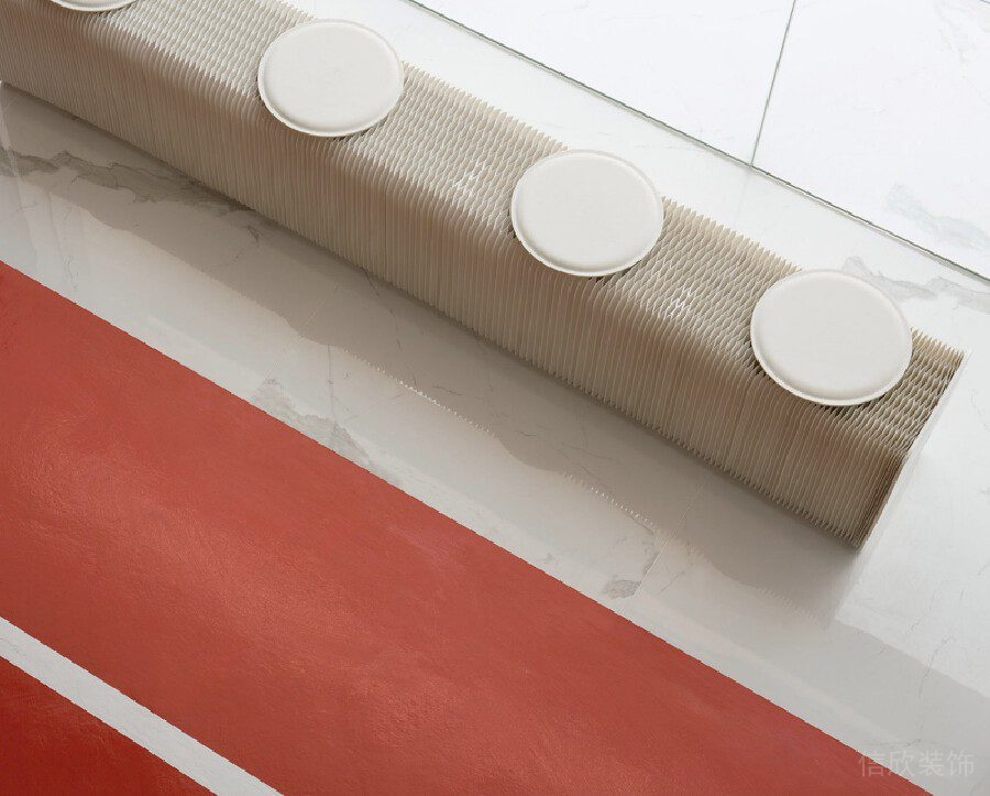 竹編長椅大理石過道裝修辦公室設(shè)計