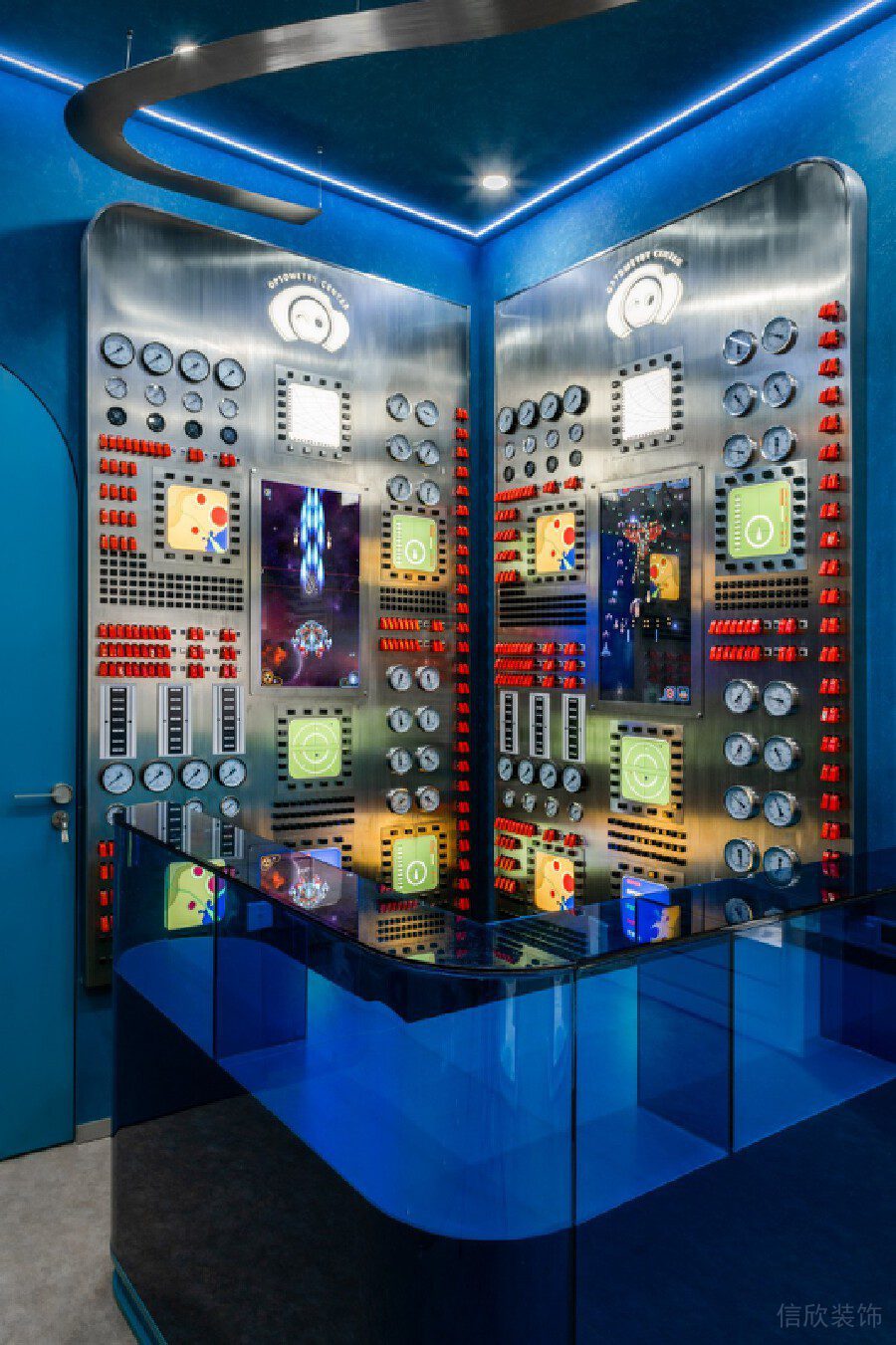 科技未來(lái)感機(jī)器金屬墻體對(duì)稱(chēng)式機(jī)構(gòu)產(chǎn)品展示區(qū)設(shè)計(jì)