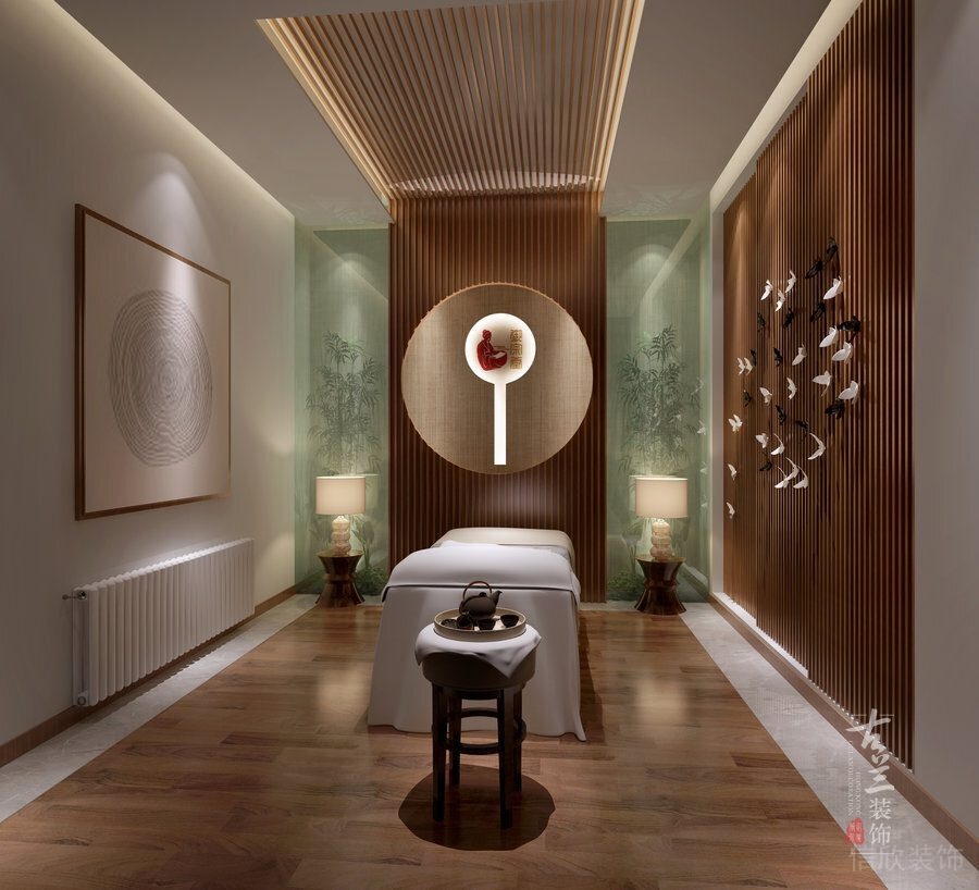 原木風按摩休息區(qū)中醫(yī)館康復針灸診室裝修
