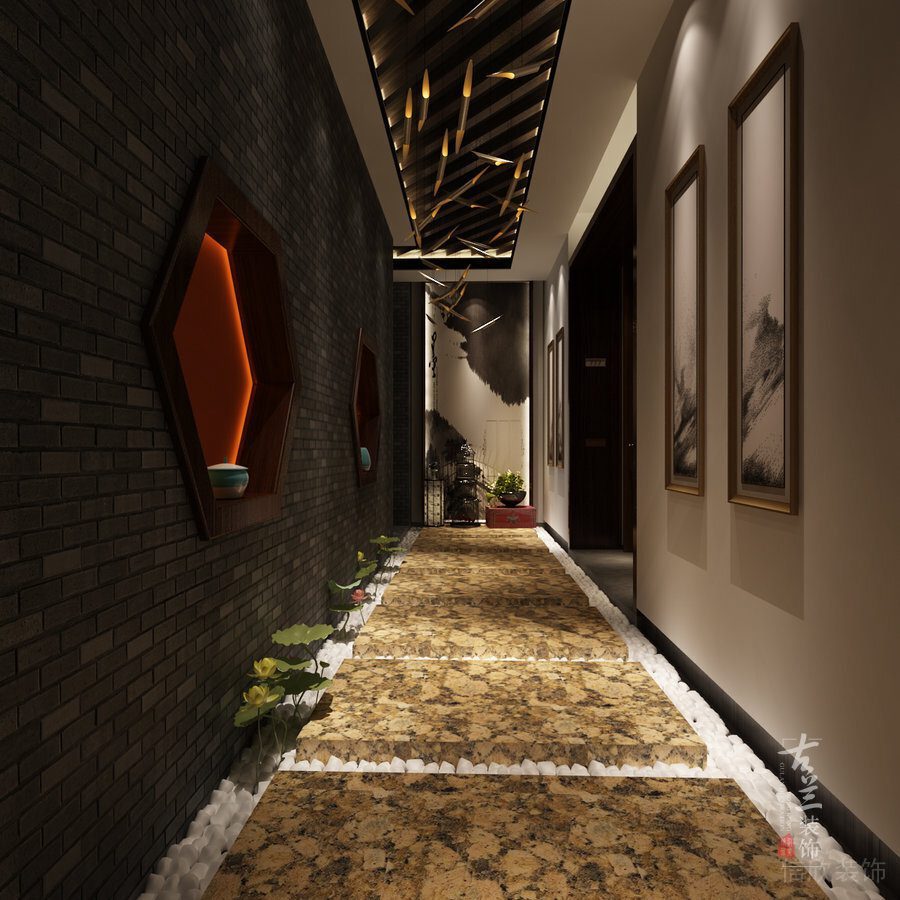 軟木鵝軟石裝修設(shè)計(jì)新中式過道機(jī)構(gòu)效果
