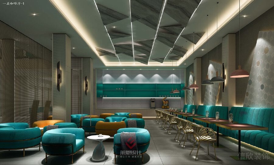 辦公室裝修設計寶石藍色古典休息區(qū)域沙發(fā)設計圖