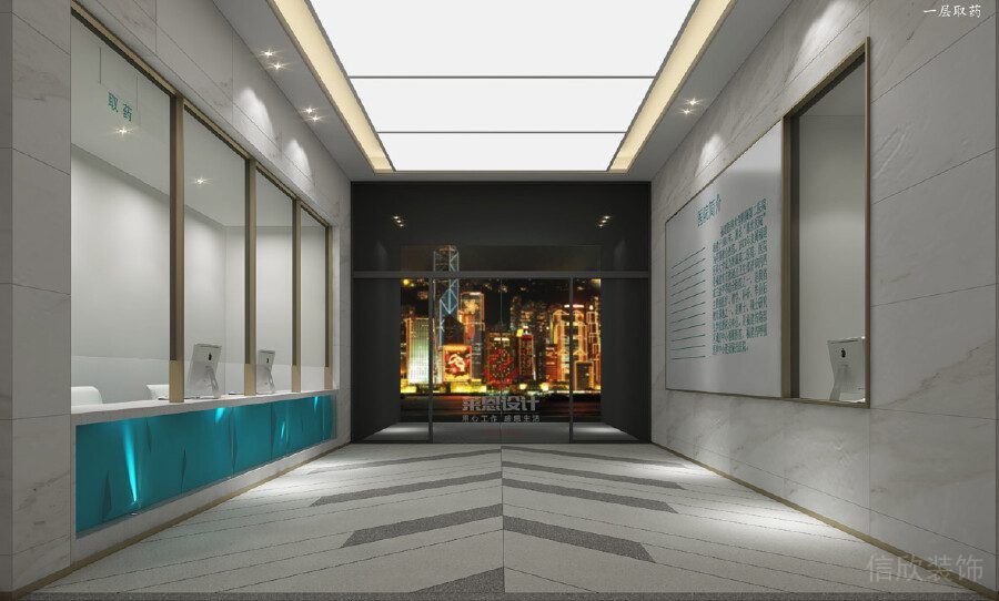 過道設(shè)計(jì)箭頭指示前臺區(qū)域醫(yī)院繳費(fèi)處