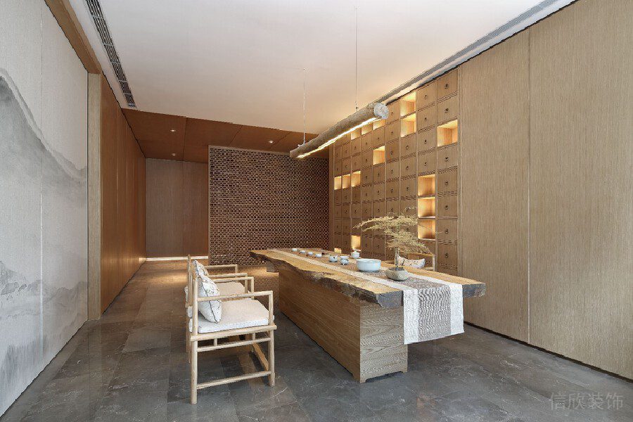 極簡原木風大理石裝修設(shè)計休息區(qū)木柜設(shè)計效果