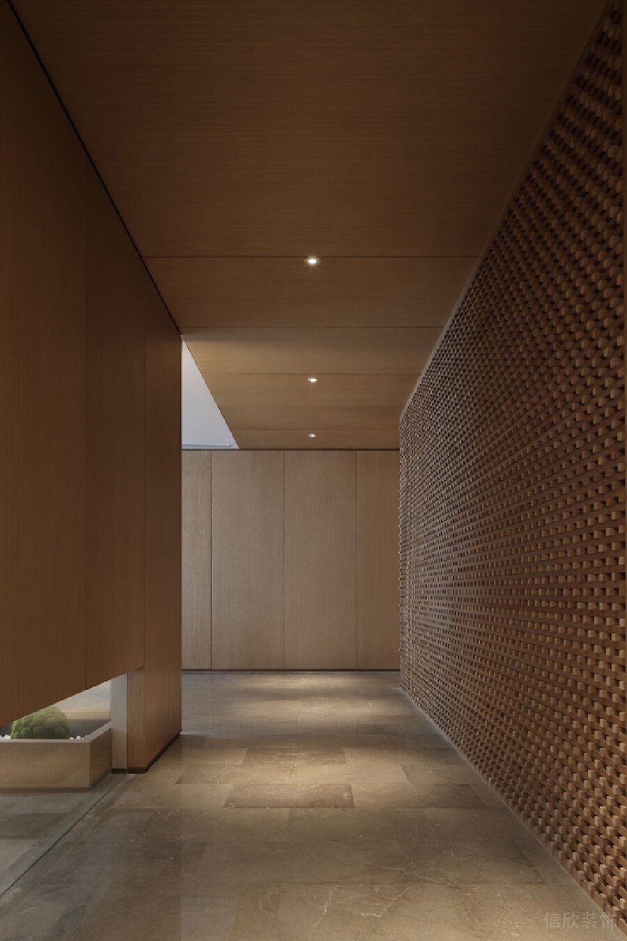 辦公室裝修設(shè)計(jì)過道簡約風(fēng)木質(zhì)鏤空墻板裝修