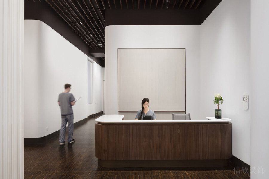 前臺區(qū)木質(zhì)環(huán)形深色木質(zhì)裝修機(jī)構(gòu)效果