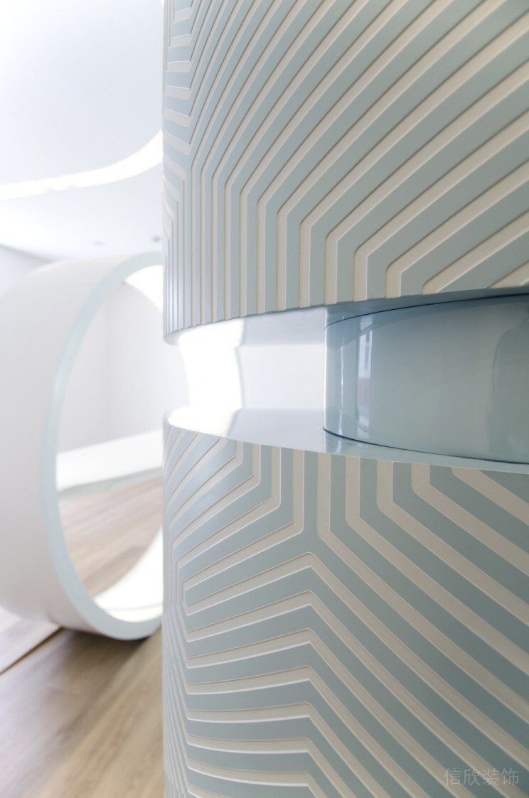 辦公室裝修米黃色撞色天藍色墻體創(chuàng)意設計