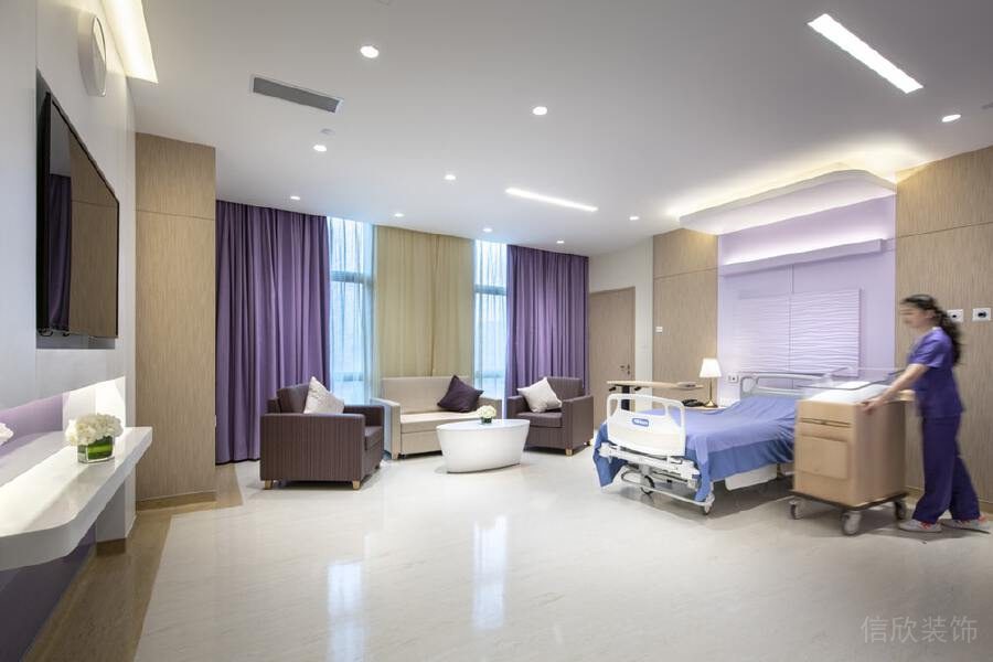 紫色雅致貴賓私人病房裝修設(shè)計(jì)大理石過道效果圖