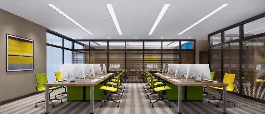 員工研發(fā)區(qū)域多人工位辦公室分割設計直線式地板效果