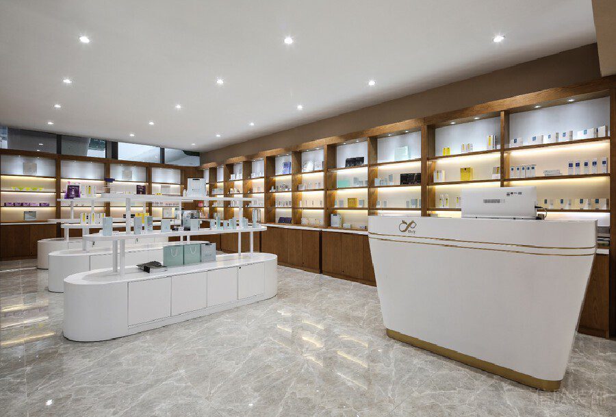 大理石花色地板產(chǎn)品展示區(qū)域裝修設(shè)計(jì)收銀前臺區(qū)域效果圖