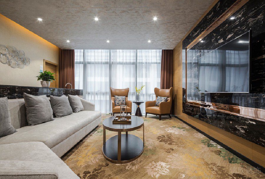 花色地毯裝修設(shè)計(jì)中式沙發(fā)會議室洽談室裝修效果圖