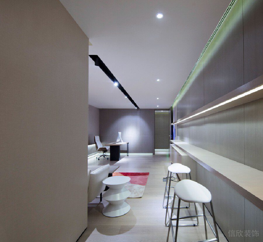 辦公室裝修設(shè)計茶水間簡約效果高腳椅效果