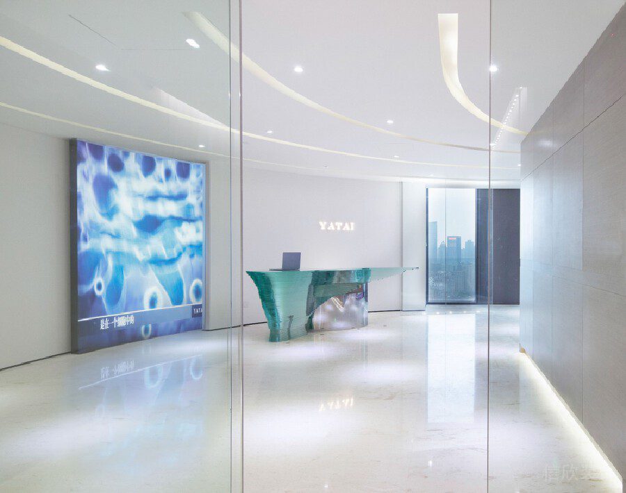 玻璃過道智能門裝修設(shè)計機構(gòu)大廳效果圖