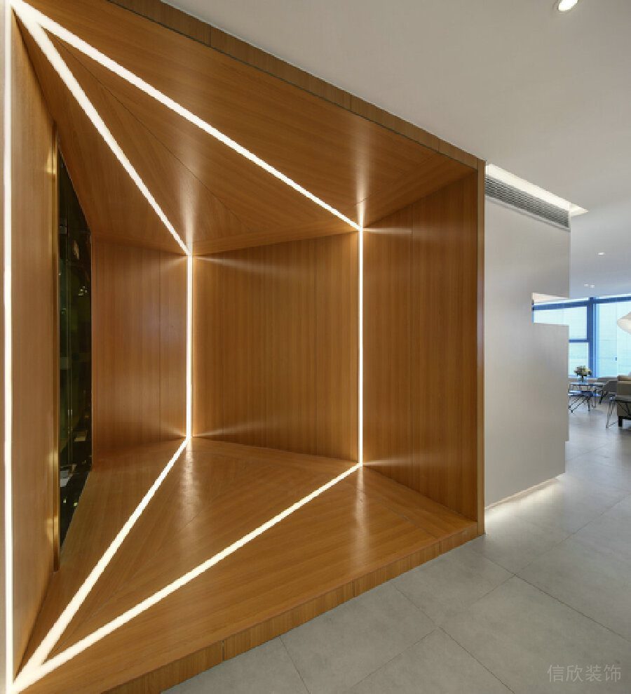 幾何創(chuàng)意木制燈飾木制抬高地臺過道創(chuàng)意設(shè)計辦公室