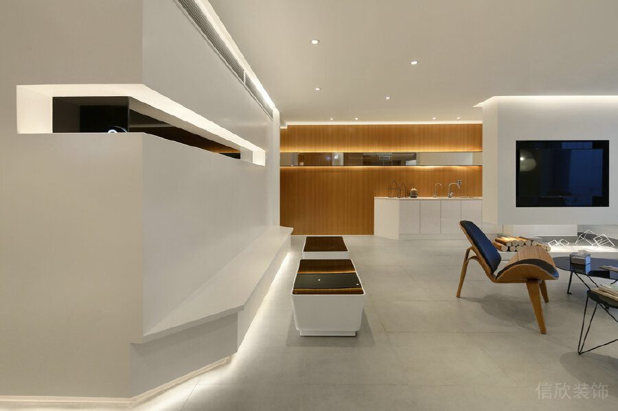 內(nèi)嵌式鏤空墻體拐角效果辦公室休息區(qū)域設(shè)計(jì)