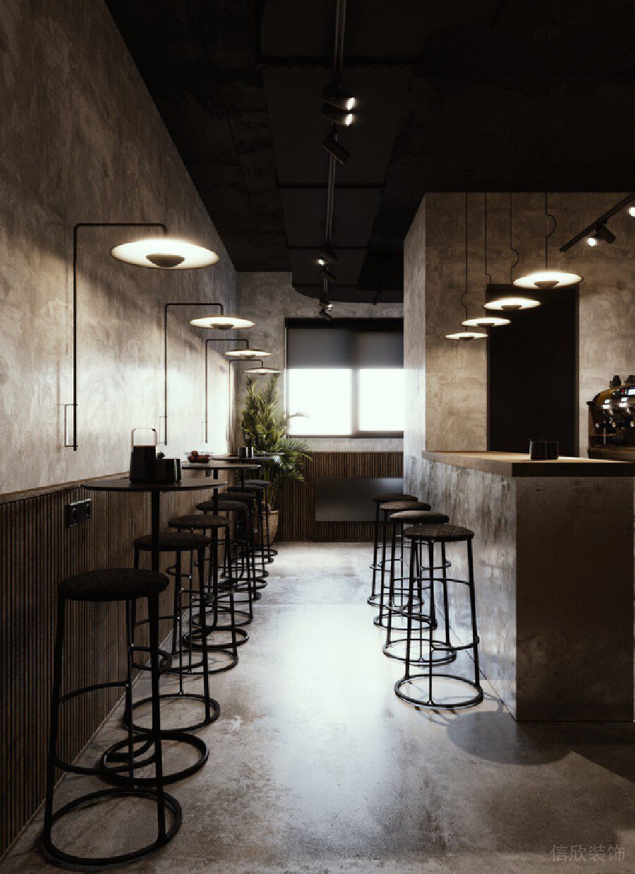 工業(yè)風(fēng)茶水間高腳凳吧臺裝修設(shè)計辦公室裝修