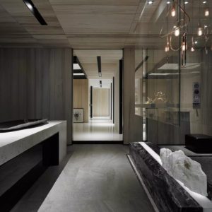 復(fù)古大理石辦公室過道半墻設(shè)計效果圖