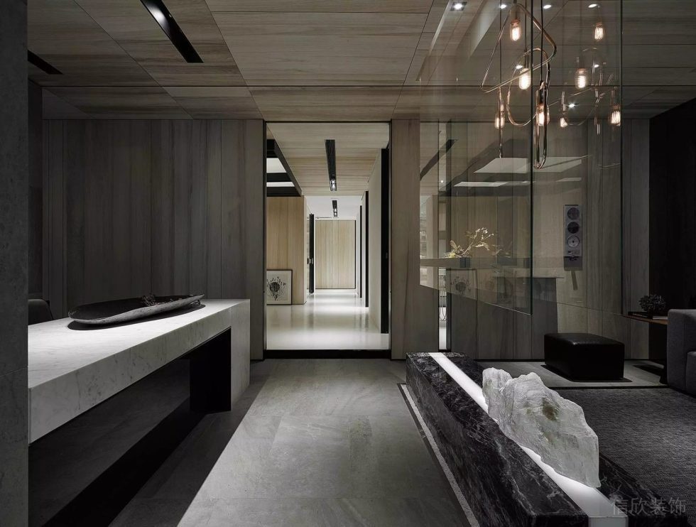 大理石半墻創(chuàng)意設(shè)計辦公室洗手池過道