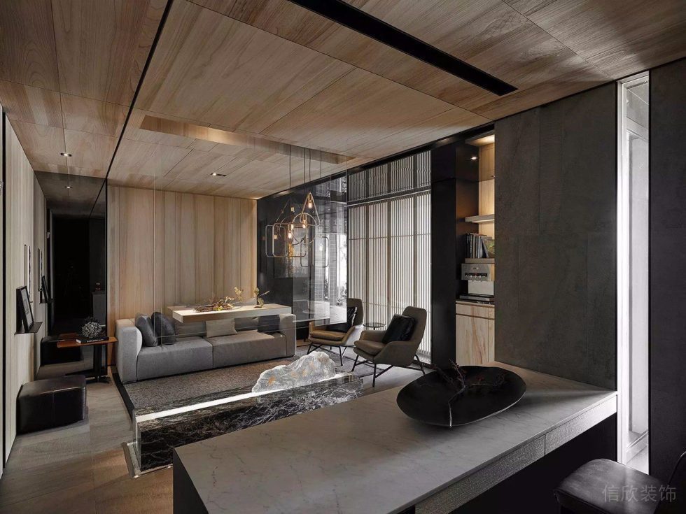 木制金色大理石辦公室休息區(qū)洽談室效果圖