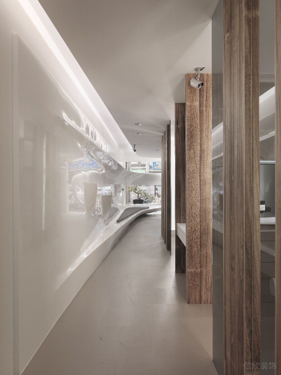 木制過道裝修設(shè)計琺瑯版直線辦公室效果