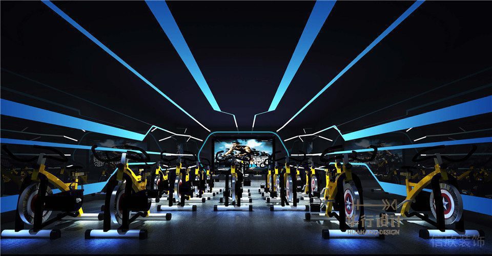 動感單車教室暗色直線線條創(chuàng)意設(shè)計(jì)健身房裝修