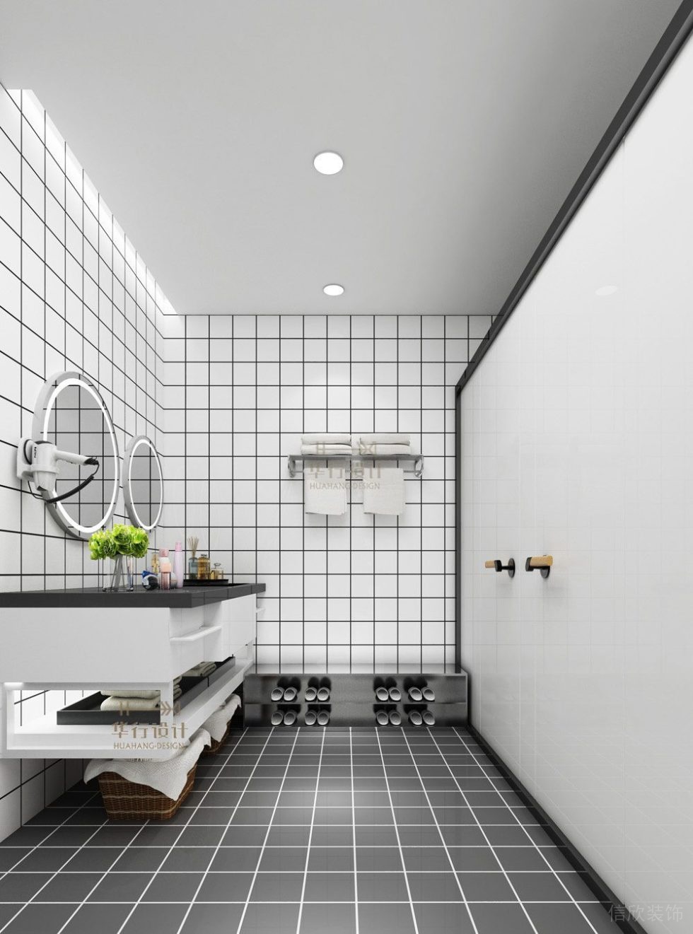 衛(wèi)生間儲物鞋柜1休息區(qū)裝修效果更衣室黑白色調(diào)設(shè)計圖