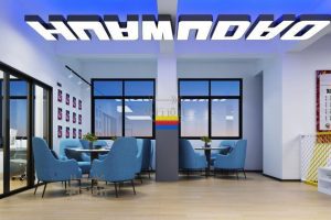 字母鏤空墻體天花吊頂led設計休息區(qū)地板設計健身房