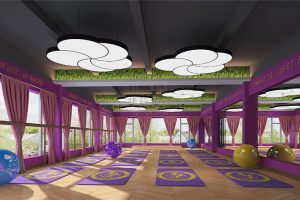 紫色優(yōu)雅女士瑜伽健身房教室設計木質地板天花花型吊頂
