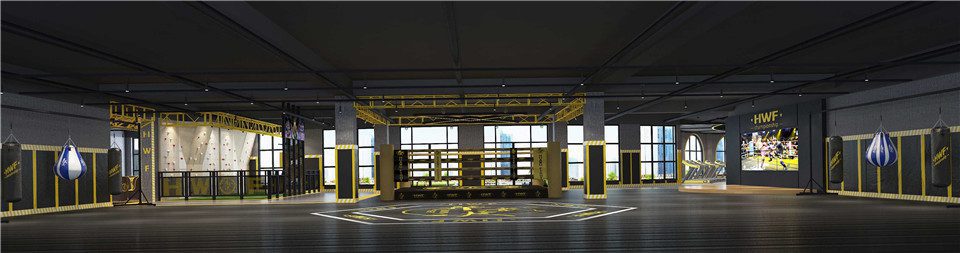 拳擊競賽臺武術(shù)培訓(xùn)機構(gòu)裝修效果全景圖