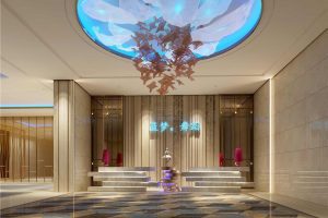 輕奢風舞蹈培訓機構大理石現(xiàn)代大廳天花水晶吊頂優(yōu)雅設計