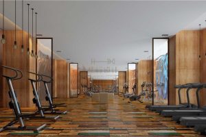 原木風通體日式設計健身房裝修跑步區(qū)