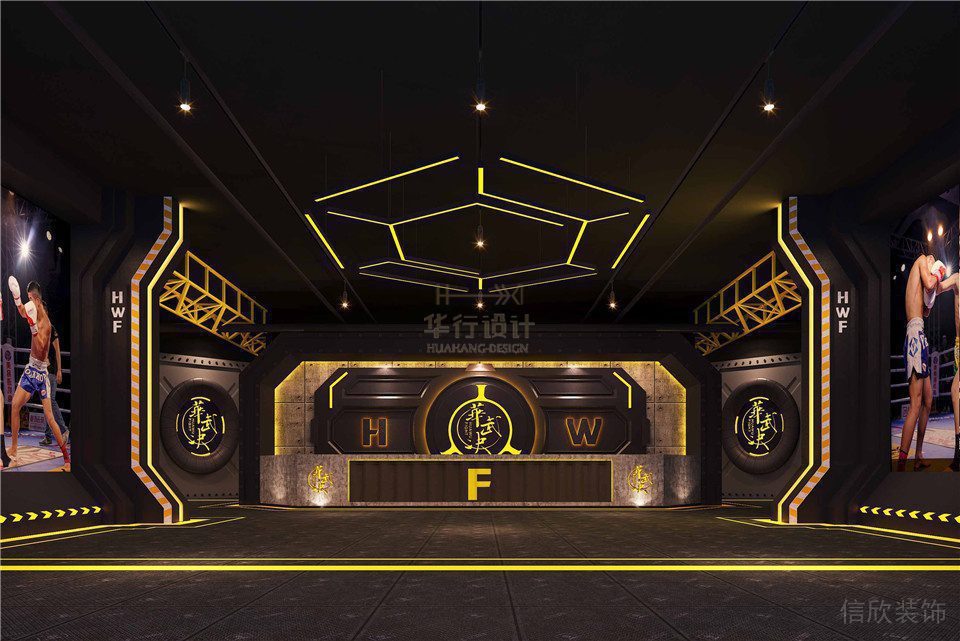 木質(zhì)暗色前臺區(qū)裝修設(shè)計跆拳道裝修