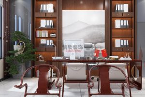 中式墻柜環(huán)形設(shè)計(jì)總裁辦公室裝修效果圖