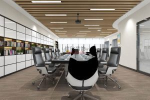 木質(zhì)鏤空墻體直線性會(huì)議室現(xiàn)代商務(wù)辦公室裝修