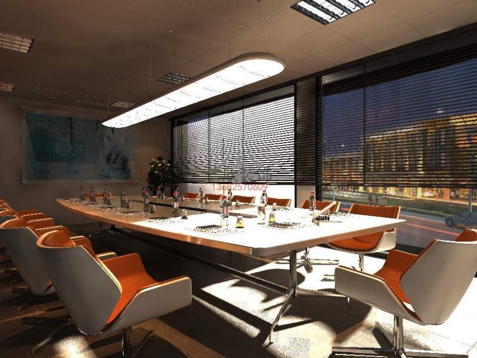 會議室現(xiàn)代簡約橙色辦公室裝修設(shè)計天花吊頂