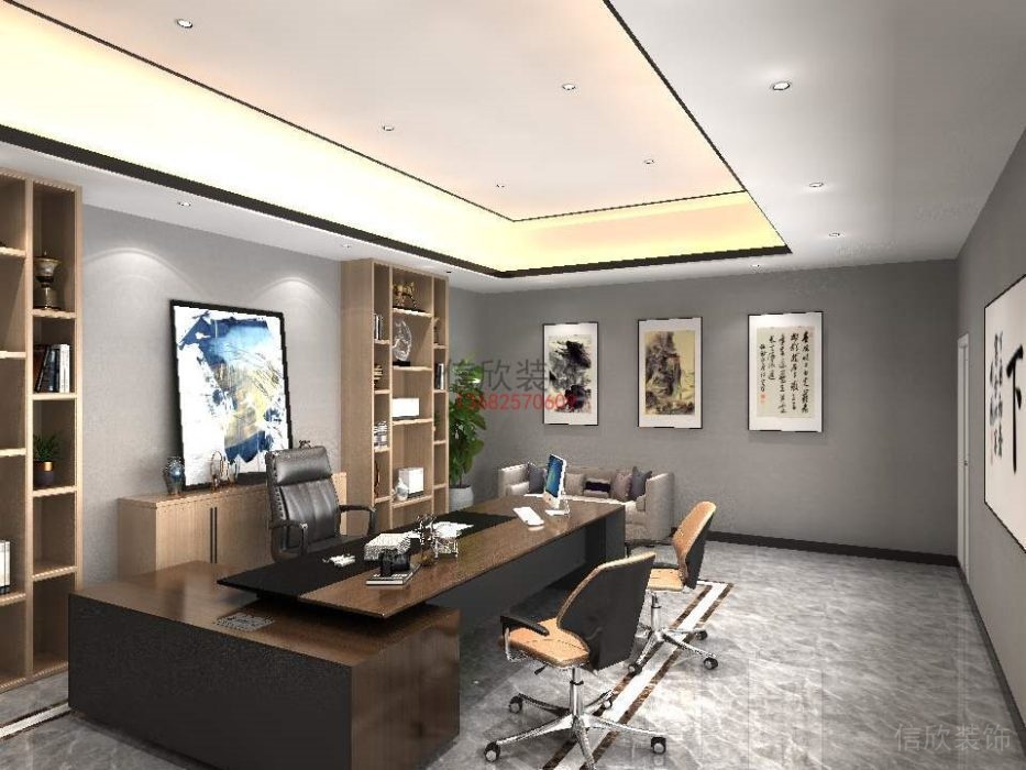 中式辦公室裝修設(shè)計會議洽談室中國書法墻體裝飾