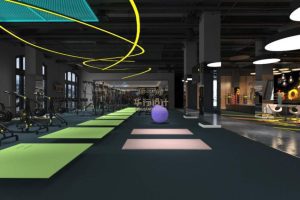 公共開放區(qū)域健身房裝修效果弧線天花設計