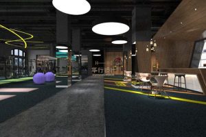 工業(yè)風過道裝修設計橡膠地板木質環(huán)形茶水間