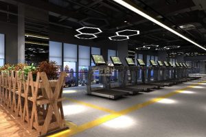 欄桿景觀綠植工業(yè)風健身房裝修通體玻璃效果圖