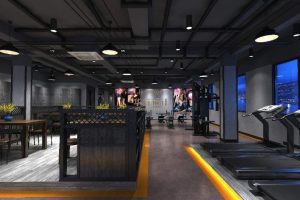 工業(yè)風跑道設計健身房大理石地板效果圖