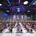動感單車粉藍(lán)撞色木質(zhì)設(shè)計(jì)健身房