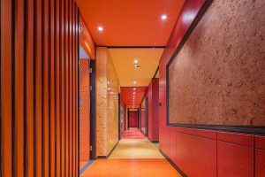 紅色過道直線設(shè)計軟布機(jī)構(gòu)裝修