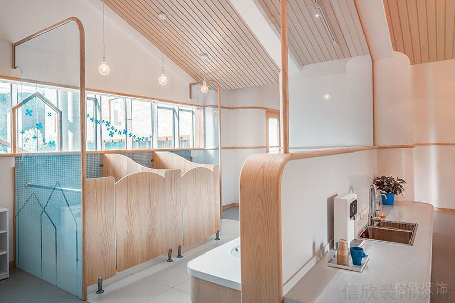 漸變藍色衛(wèi)生間木質(zhì)洗手池裝修設(shè)計機構(gòu)