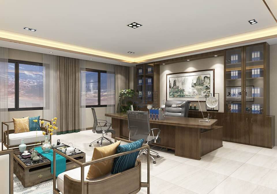 中式辦公室裝修董事長(zhǎng)室-蜆山文化